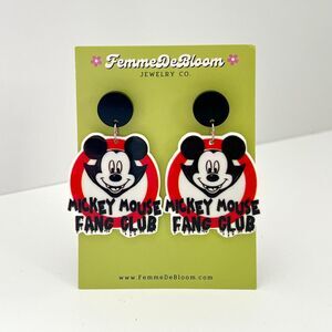 NWT FemmeDeBloom Mickey Mouse Fang Club Acrylic Dangle Drop Statement Earrings